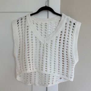 White Crochet Sleeveless v-Neck Sweater Top - size large